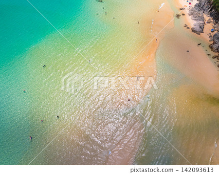 Bird eye view photo of sea beach water surface texture background Bird eye view photo of sea beach water surface texture background 142093613