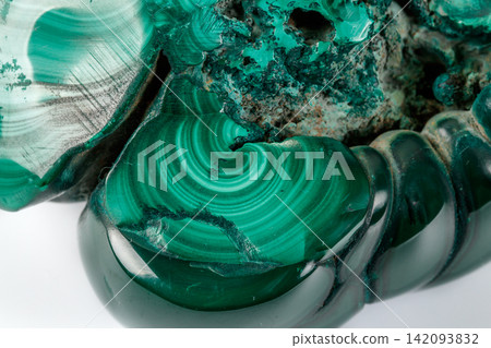 Macro Malachite mineral stone on white background 142093832