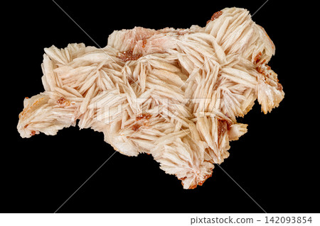 Macro stone Vanadinite Baryte mineral on a black background Macro stone Vanadinite Baryte mineral on a black background 142093854