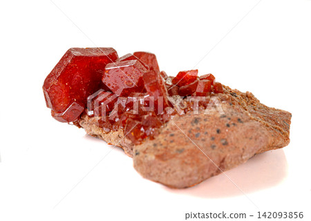 Macro Vanadinite mineral stone on white background Macro Vanadinite mineral stone on white background 142093856