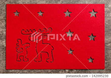 Top view of red tablecloth for food on cement background. Empty space for your design Top view of red tablecloth for food on cement background. Empty space for your design 142095230