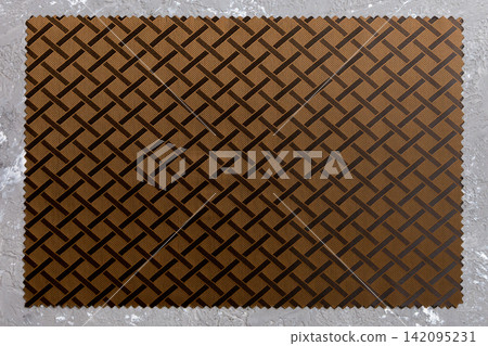 Top view of brown tablecloth for food on cement background. Empty space for your design Top view of brown tablecloth for food on cement background. Empty space for your design 142095231
