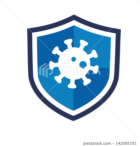 A shield and virus icon representing prevention and protection against viral infection. A shield and virus icon representing prevention and protection against viral infection. 142095781