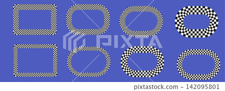 Car line action for flag checker speed and race icon finish. Caro border bike for racing background fast and symbols swoosh texture. Element collection racecar for pattern vector grunge. 142095801