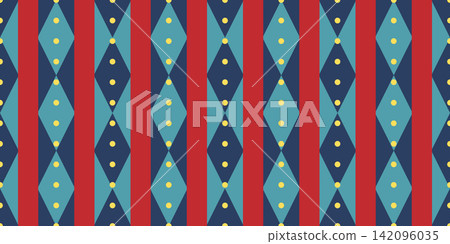 White red circus with popcorn line pattern and stripe background seamless. Paper graphic marquee with carnival poster xmas and fabric strip retro. Bg masquerade vertical with pinstripe. 142096035