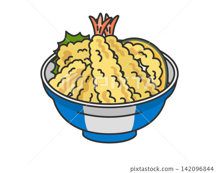 蝦天婦羅蓋飯插圖(線稿,彩色) 蝦天婦羅蓋飯插圖(線稿,彩色) 142096844