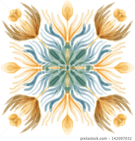 Golden Teal Botanical Mandala Watercolor Digital Painting Golden Teal Botanical Mandala Watercolor Digital Painting 142097032