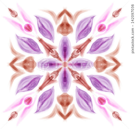 Purple Coral Floral Kaleidoscope Watercolor Digital Painting Purple Coral Floral Kaleidoscope Watercolor Digital Painting 142097036