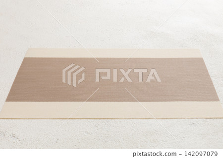 Perspective view of brown tablecloth for food on cement background. Empty space for your design Perspective view of brown tablecloth for food on cement background. Empty space for your design 142097079