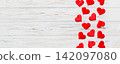 Valentine day background with red hearts, top view with copy space 142097080