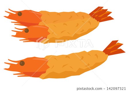 Illustration set of fried shrimp with heads (single and double) Illustration set of fried shrimp with heads (single and double) 142097321