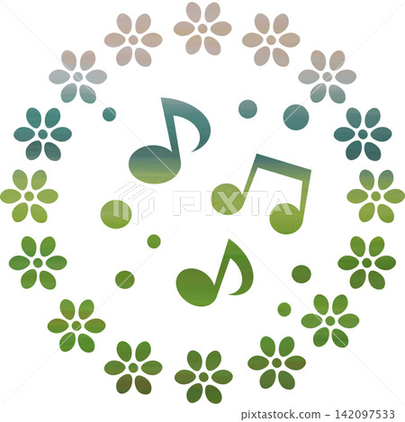An illustration of a musical note icon with a beautiful watercolor pattern. 142097533
