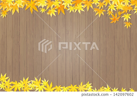 A background illustration of autumn leaves and wooden planks (wood deck), evoking a seasonal image. A background illustration of autumn leaves and wooden planks (wood deck), evoking a seasonal image. 142097602