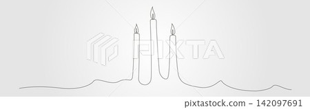 Three candle minimalist black line art illustration featuring a continuous single stroke. Three candle minimalist black line art illustration featuring a continuous single stroke. 142097691