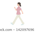 Full-body illustration of a nurse, facing left, walking pose, hand-drawn, simple. 142097696