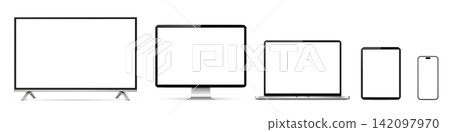 Realistic tv screen, computer display, laptop, tablet pc, smartphone isolated Realistic tv screen, computer display, laptop, tablet pc, smartphone isolated 142097970