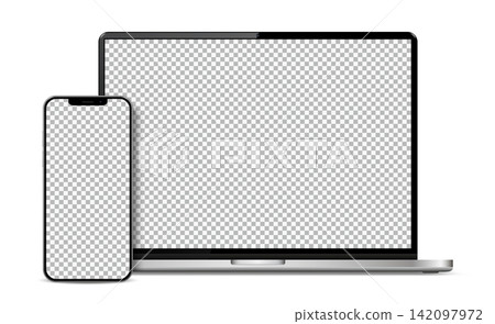 Smartphone with laptop computer blank empty screen mockup Smartphone with laptop computer blank empty screen mockup 142097972