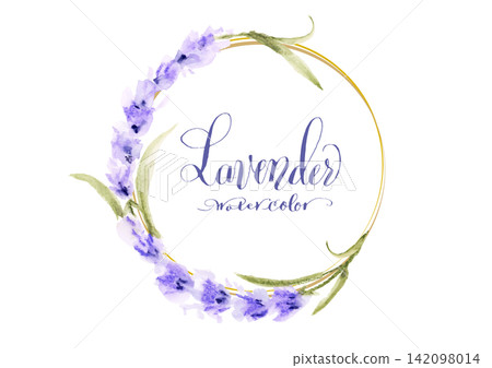 Lavender Wreath Watercolor Illustration | Botanical Design with Hand-Painted Calligraphy Lavender Wreath Watercolor Illustration | Botanical Design with Hand-Painted Calligraphy 142098014