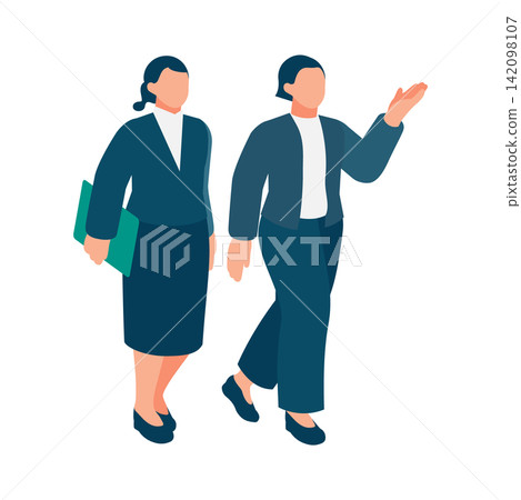 An illustration of a senior female employee guiding and explaining things carefully to new employees and interns. Ideal for on-the-job training (OJT) and training guidance. An illustration of a senior female employee guiding and explaining things carefully to new employees and interns. Ideal for on-the-job training (OJT) and training guidance. 142098107