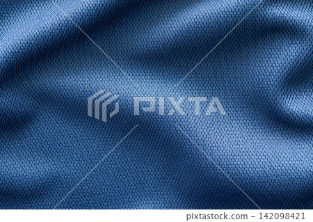 Blue sports clothing fabric football shirt jersey texture Blue sports clothing fabric football shirt jersey texture 142098421