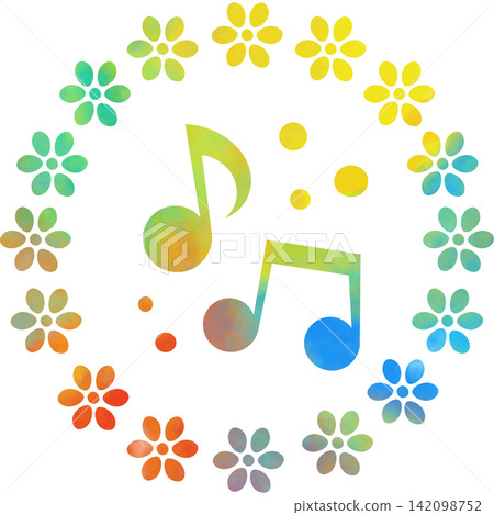 An illustration of a musical note icon with a beautiful watercolor pattern. An illustration of a musical note icon with a beautiful watercolor pattern. 142098752