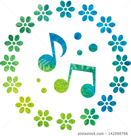 An illustration of a musical note icon with a beautiful watercolor pattern. An illustration of a musical note icon with a beautiful watercolor pattern. 142098766