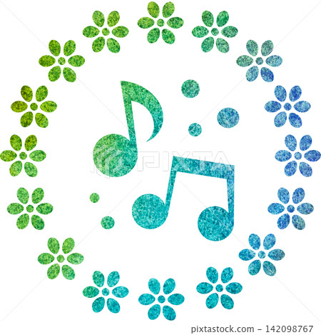 An illustration of a musical note icon with a beautiful watercolor pattern. 142098767