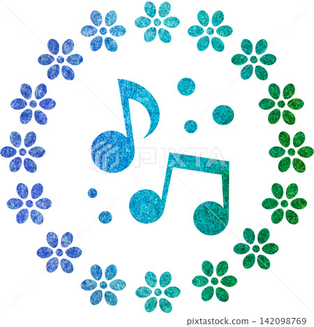 An illustration of a musical note icon with a beautiful watercolor pattern. An illustration of a musical note icon with a beautiful watercolor pattern. 142098769
