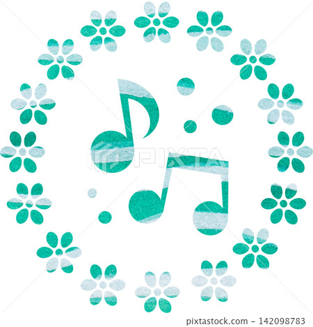 An illustration of a musical note icon with a beautiful watercolor pattern. 142098783