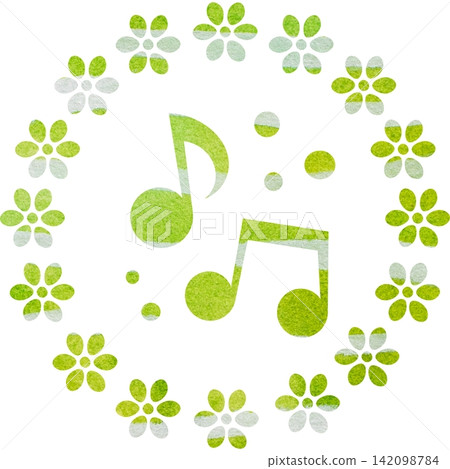 An illustration of a musical note icon with a beautiful watercolor pattern. 142098784