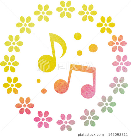 An illustration of a musical note icon with a beautiful watercolor pattern. An illustration of a musical note icon with a beautiful watercolor pattern. 142098811