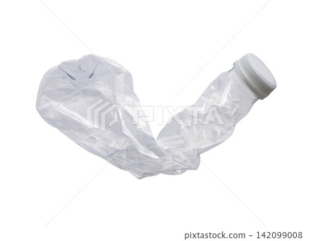 Crushed plastic bottle isolated on white background Crushed plastic bottle isolated on white background 142099008