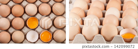 Eggs in the tray as a background. Top view Eggs in the tray as a background. Top view 142099072