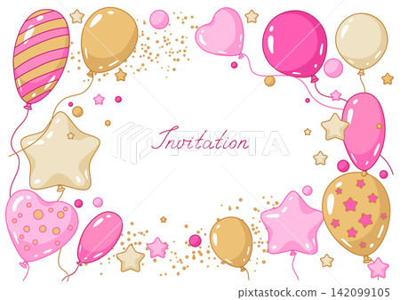 Frame invitation with balloons. Decoration for celebration. Frame invitation with balloons. Decoration for celebration. 142099105
