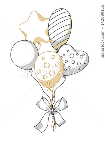 Illustration bunch balloons. Decoration for celebration. Linear illustration. Illustration bunch balloons. Decoration for celebration. Linear illustration. 142099118
