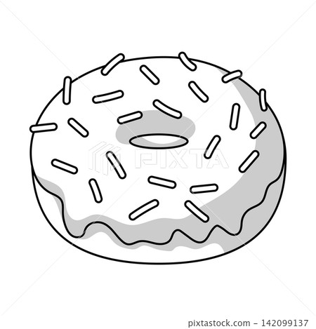 Fast food meal donut. Tasty fastfood lunch product. Line image. 142099137