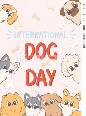 International dog day greeting card with cute puppies International dog day greeting card with cute puppies 142100474