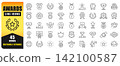 Awards Line Icon Set featuring medals, trophies, ribbons, badges, crowns and achievement symbols. Clean editable stroke vector icons for awards, recognition, competition, success and celebration. 142100587
