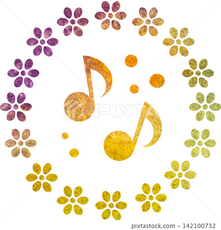 An illustration of a musical note icon with a beautiful watercolor pattern. An illustration of a musical note icon with a beautiful watercolor pattern. 142100732