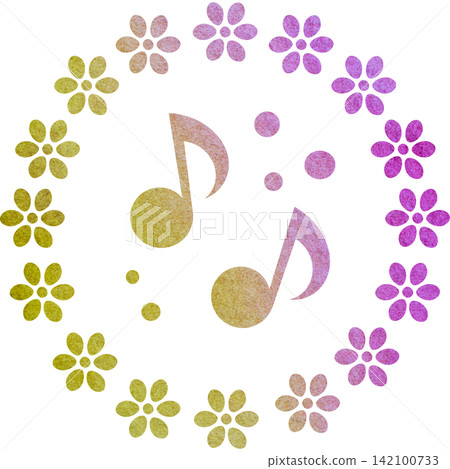 An illustration of a musical note icon with a beautiful watercolor pattern. An illustration of a musical note icon with a beautiful watercolor pattern. 142100733