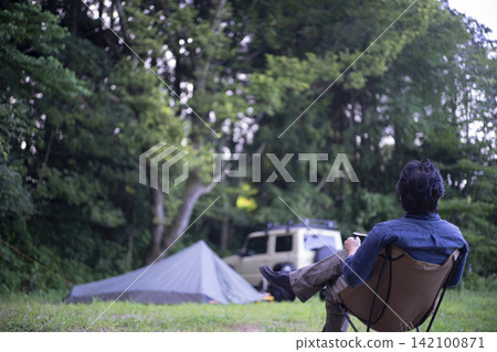 Morning during solo camping Morning during solo camping 142100871