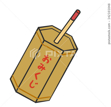 Vector illustration of a traditional Japanese fortune-telling slip (omikuji) with a stick sticking out of a tube. Vector illustration of a traditional Japanese fortune-telling slip (omikuji) with a stick sticking out of a tube. 142101048