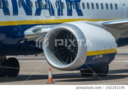 East Midlands Airport, Nottingham, UK, July 20, 2026: Malta Air Boeing 737 aircraft engine parked on the airport apron East Midlands Airport, Nottingham, UK, July 20, 2026: Malta Air Boeing 737 aircraft engine parked on the airport apron 142101195