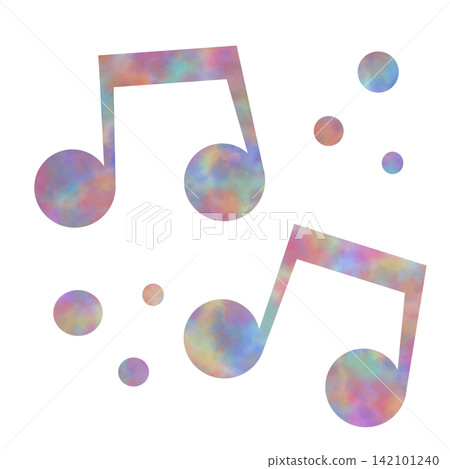 An illustration of a musical note icon with a beautiful watercolor pattern. 142101240