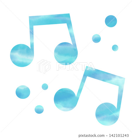 An illustration of a musical note icon with a beautiful watercolor pattern. 142101243