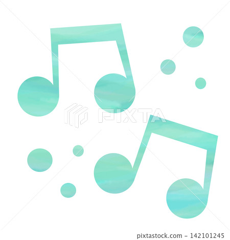 An illustration of a musical note icon with a beautiful watercolor pattern. 142101245