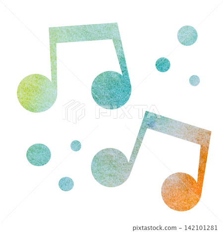 An illustration of a musical note icon with a beautiful watercolor pattern. 142101281