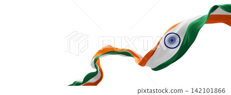 India flag ribbon flowing isolated on white background with copy space 3D render India flag ribbon flowing isolated on white background with copy space 3D render 142101866