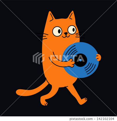 Cute Cartoon Cat Carrying Retro Music Record Cute Cartoon Cat Carrying Retro Music Record 142102104