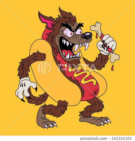 Funny Halloween Werewolf Hot Dog Monster Character Funny Halloween Werewolf Hot Dog Monster Character 142102105